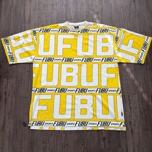VINTAGE 90S FUBU ALL OVER PRINT SHORT-SLEEVE T-SHIRT YELLOW MEN'S XXL